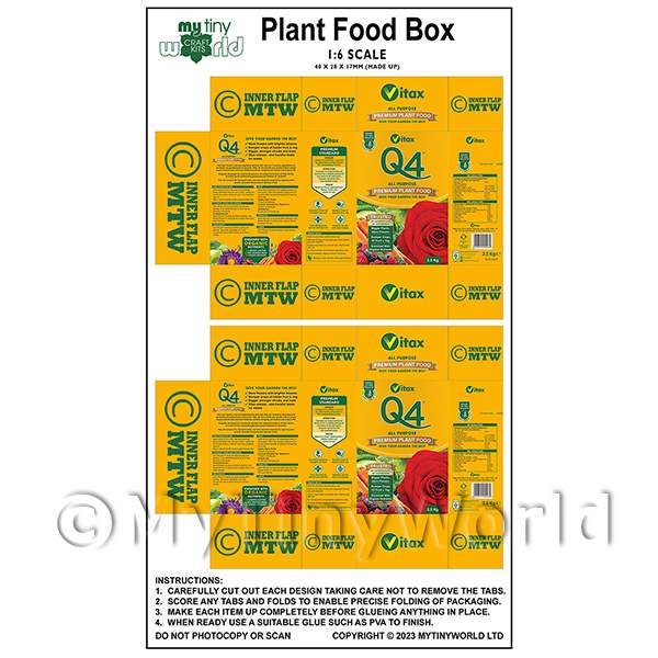 1/12 Scale Dolls House Miniatures | 1:6th Dolls House Miniature Packaging Sheet of 2 Plant Food Boxes