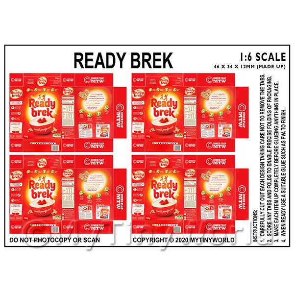 1/12 Scale Dolls House Miniatures | 1:6th Dolls House Miniature Packaging Sheet of 4 Ready Brek