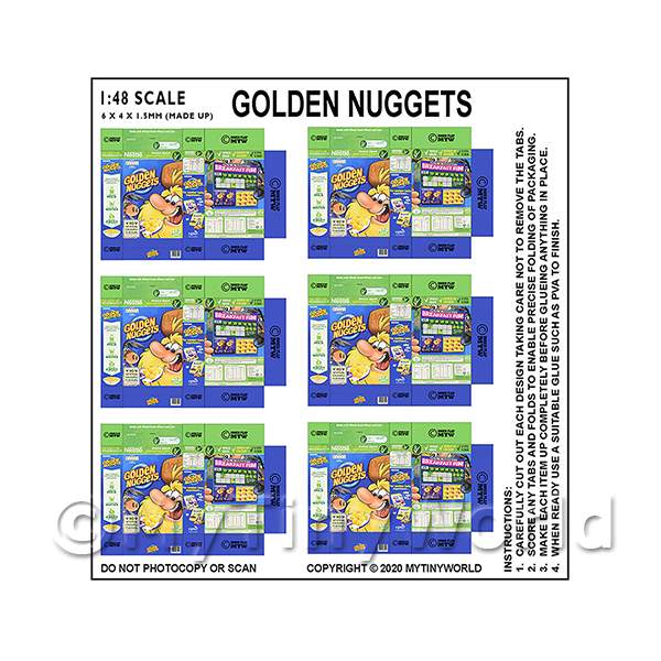 1/12 Scale Dolls House Miniatures | 1:48th Dolls House Miniature Packaging Sheet of 6 Golden Nuggets