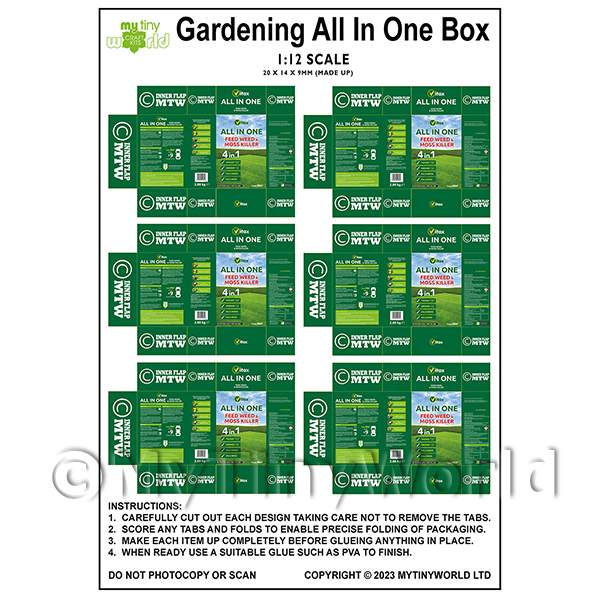 1/12 Scale Dolls House Miniatures | 1:12th Dolls House Miniature Packaging Sheet of 6 Weed Killer Boxes