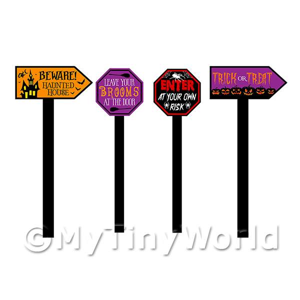1/12 Scale Dolls House Miniatures | Dolls House Miniature Set of 4 Halloween Signs on Sticks