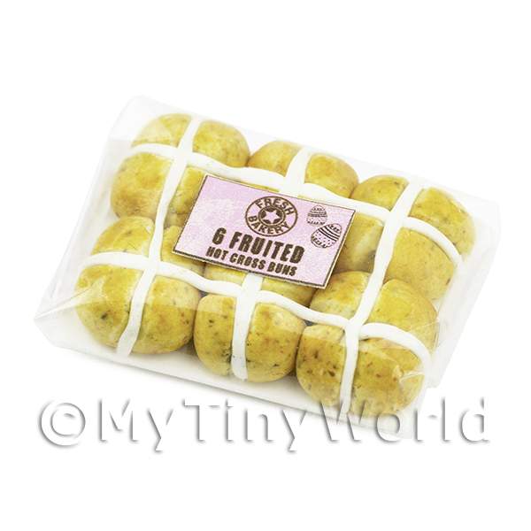 1/12 Scale Dolls House Miniatures | Dollls House Miniature Hot Cross Buns in Packet (Pink Label)