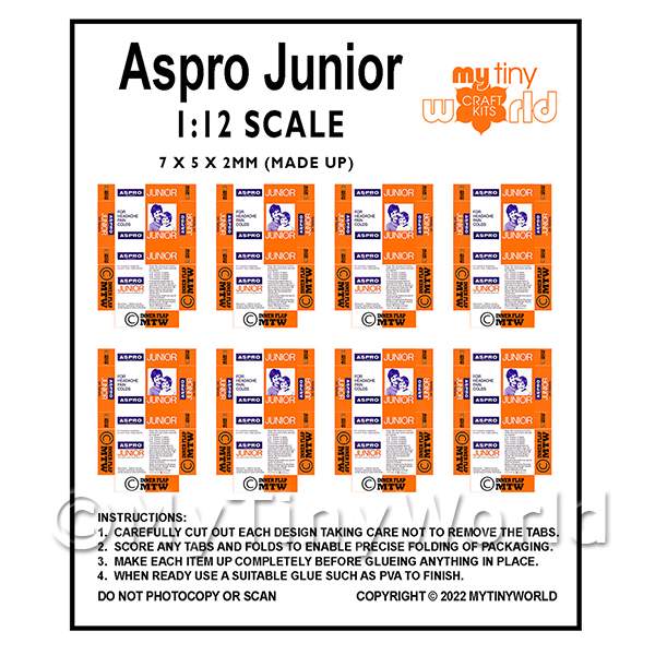 1/12 Scale Dolls House Miniatures | 1:12th Dolls House Miniature Packaging Sheet of 6 Aspro Junior Boxes