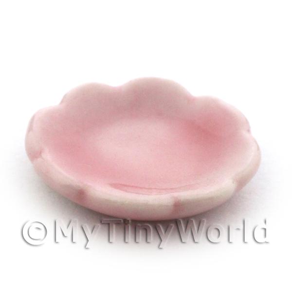 1/12 Scale Dolls House Miniatures  | 17mm Dolls House Miniature Pink Glazed Ceramic Scalloped Edge Plate