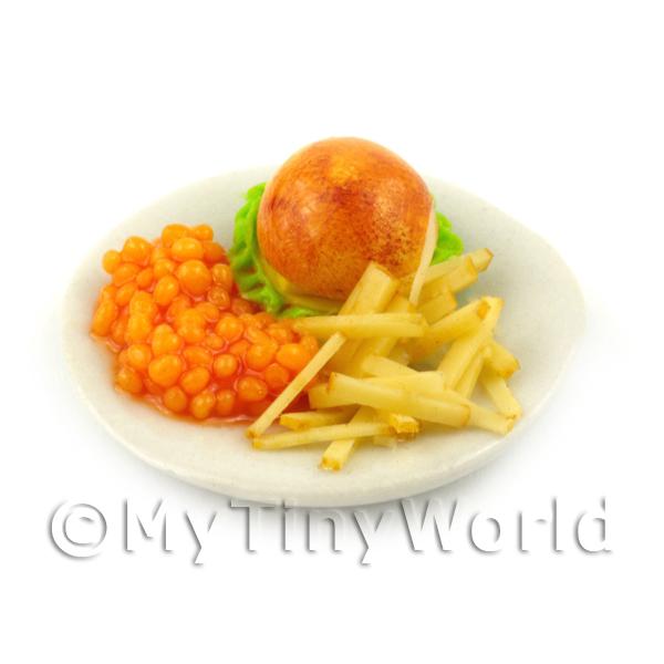 1/12 Scale Dolls House Miniatures  | Dolls House Miniature 1/4 Pound Cheese Burger With Chips and Beans