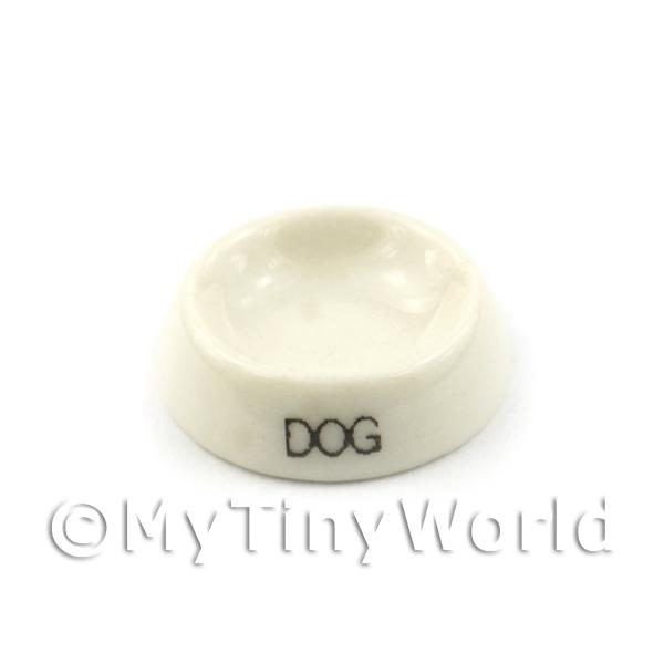 1/12 Scale Dolls House Miniatures  | Dolls House Miniature White Handmade Ceramic Dog Bowl
