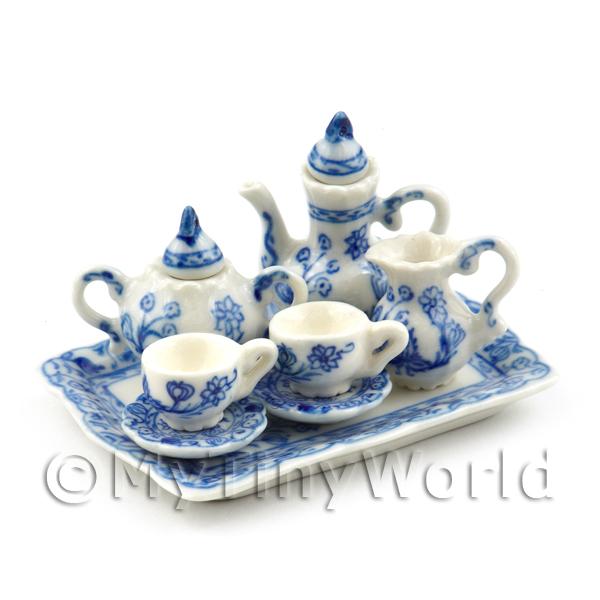 1/12 Scale Dolls House Miniatures  | Dolls House Miniature 6 Piece Blue And White Design Fine Coffee Set