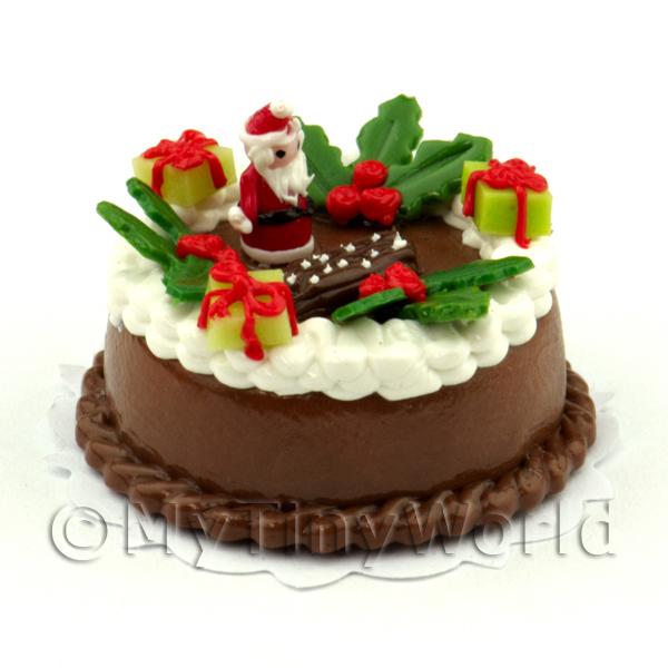 1/12 Scale Dolls House Miniatures  | Dolls House Miniature Father Christmas Topped Chocolate Cake