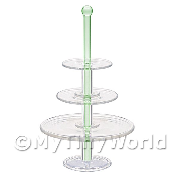 1/12 Scale Dolls House Miniatures  | Dolls House Miniature Handmade Large Green 3 Tier Glass Cake Stand 