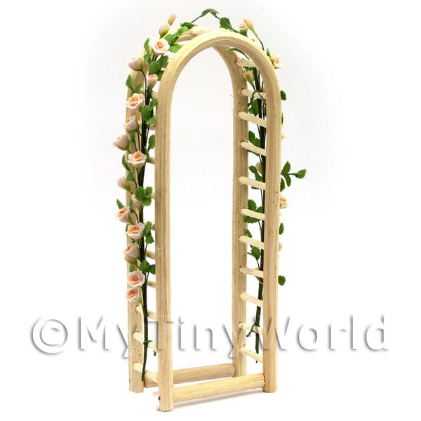 1/12 Scale Dolls House Miniatures  | [DUP]Miniature Garden Pink English Climbing Roses On A Wood Arch 