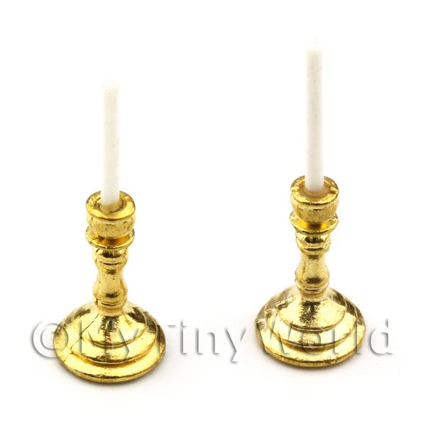 1/12 Scale Dolls House Miniatures  | Dolls House Miniature Pair of Gold Colour Metal Candle Holders 