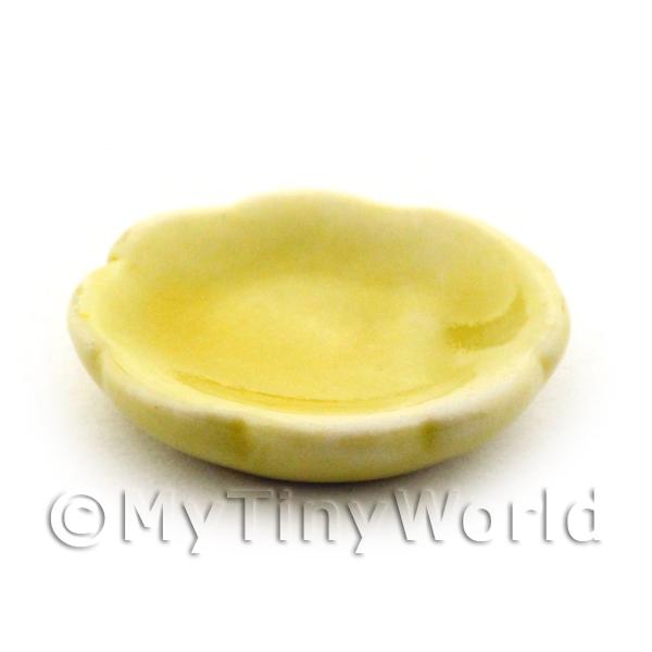 1/12 Scale Dolls House Miniatures  | 17mm Dolls House Miniature Yellow Glazed Ceramic Scalloped Edged Plate