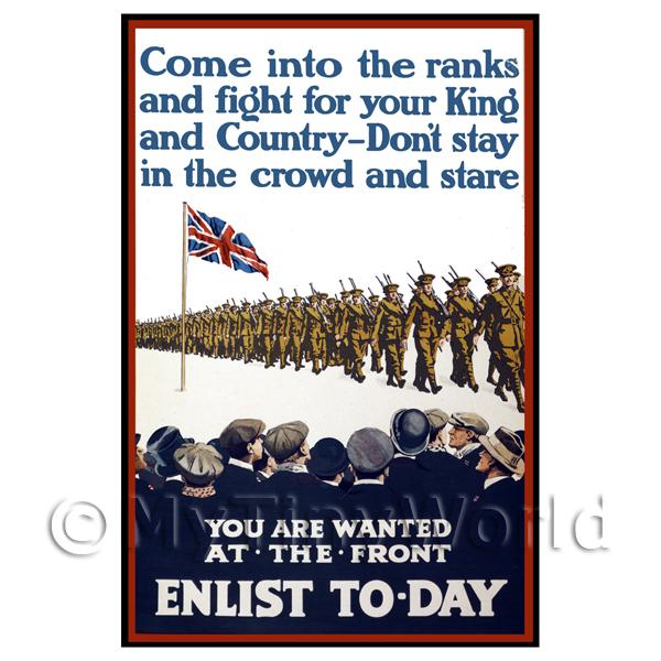 1/12 Scale Dolls House Miniatures  | You Are Wanted At The Front - Miniature WWI Poster