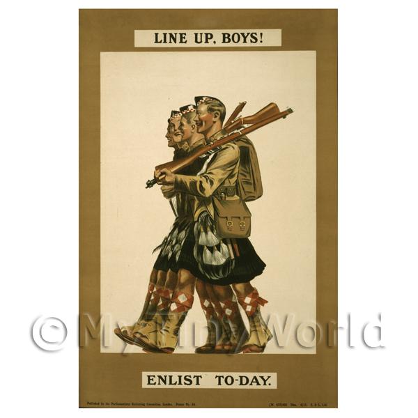 1/12 Scale Dolls House Miniatures  | Line Up, Boys! - Miniature WWI Poster