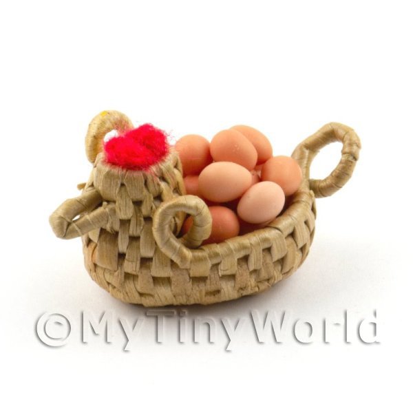 1/12 Scale Dolls House Miniatures  | Dolls House Miniature Handmade Wicker Basket Chicken with Eggs