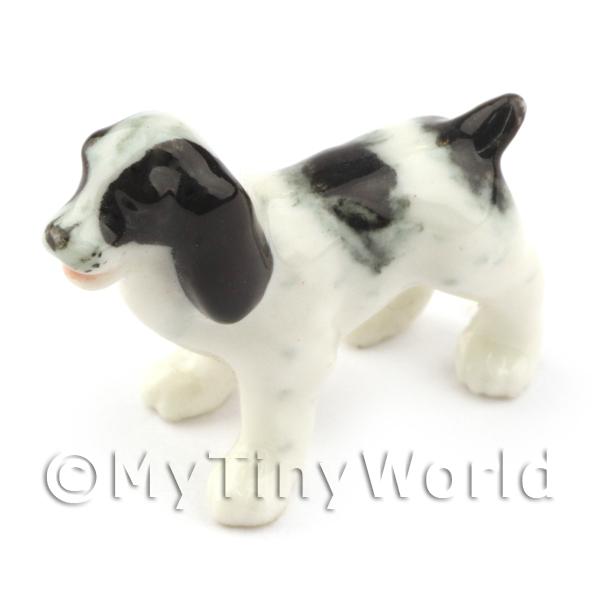 Dolls House Miniature Ceramic Black and White Terrier Dog 