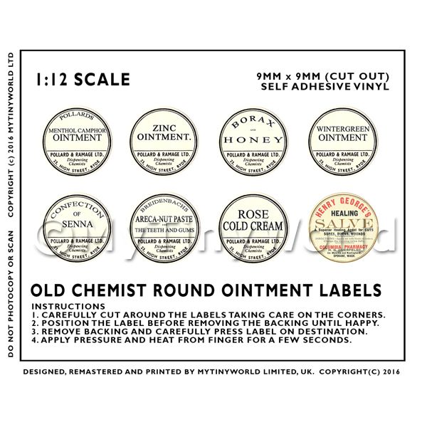 1/12 Scale Dolls House Miniatures  | 8 Assorted Miniature Round Apothecary Labels 