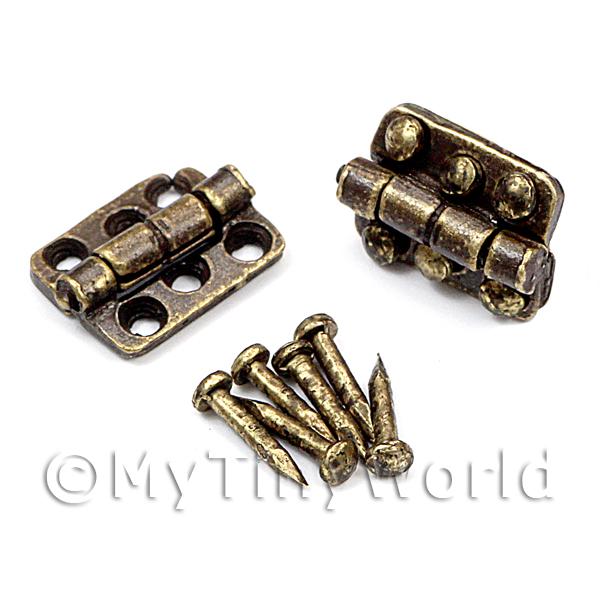 1/12 Scale Dolls House Miniatures  | 2x DHM Antique Brass 6 hole Hinges With 12 screws