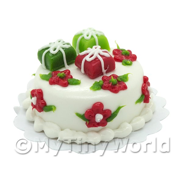 1/12 Scale Dolls House Miniatures  | Dolls House Miniature Christmas Cake With Three Parcels
