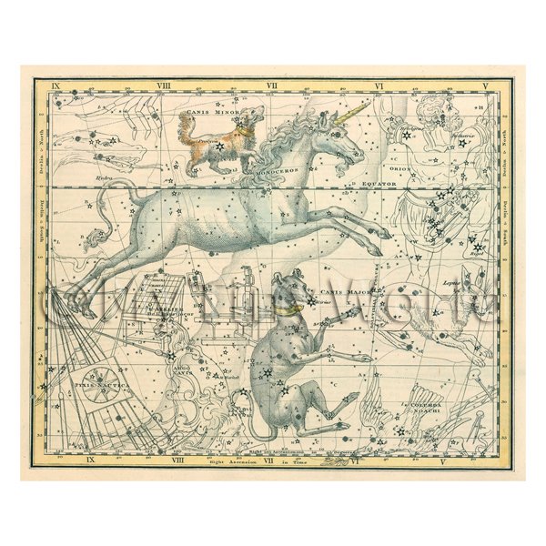 1/12 Scale Dolls House Miniatures  | Dolls House Miniature 1800s Star Map With Canis Minor And Monoceros