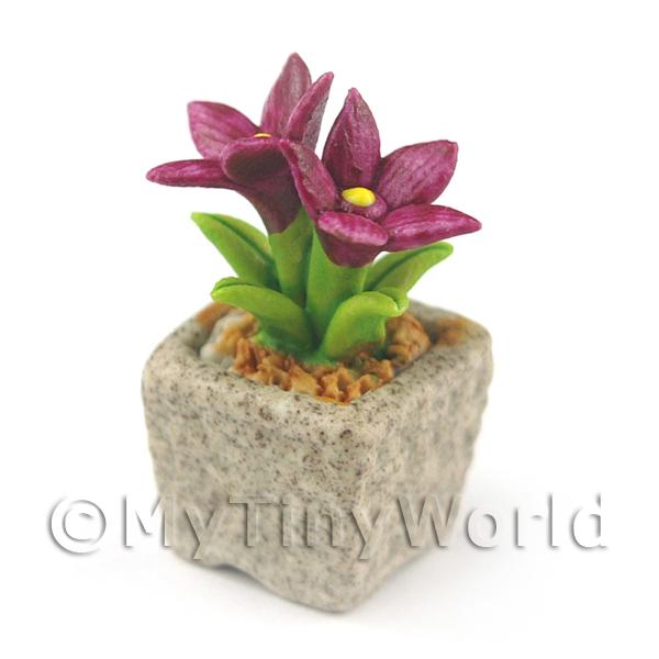 1/12 Scale Dolls House Miniatures  | Miniature Handmade Purple Coloured Ceramic Flower (CFPU10)