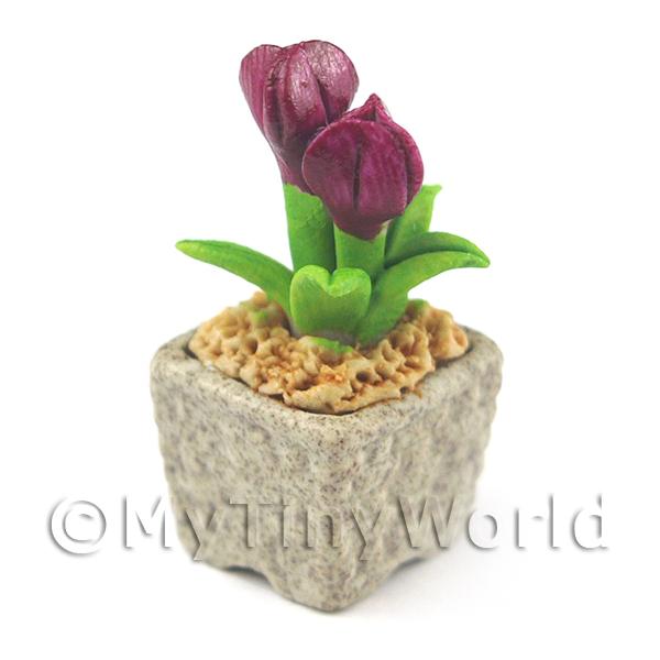 1/12 Scale Dolls House Miniatures  | Miniature Handmade Purple Coloured Ceramic Flower (CFPU4)