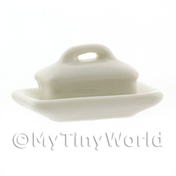 1/12 Scale Dolls House Miniatures  | Dolls House Miniature White 2 Piece Butter Dish