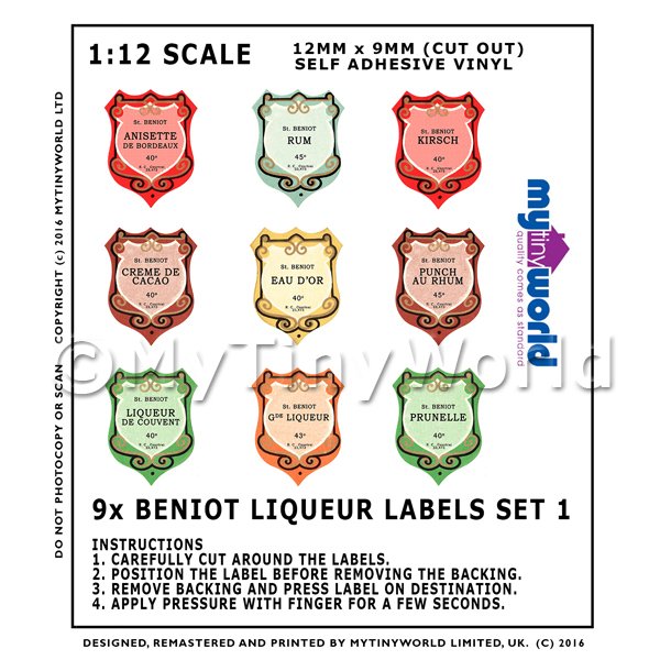 1/12 Scale Dolls House Miniatures  | Set of 9 Miniature Benoit Dolls House Liqueur Labels (LS6)