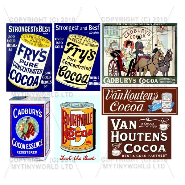 1/12 Scale Dolls House Miniatures  | Set of 7 Dolls House Miniature Cocoa Shop Signs Circa 1890-1920