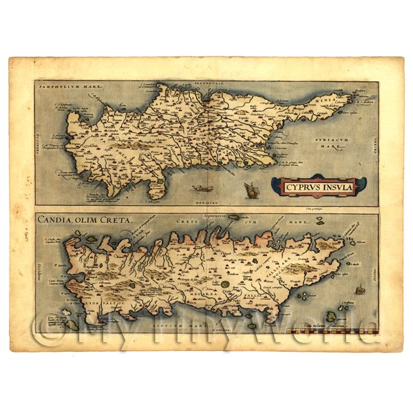 1/12 Scale Dolls House Miniatures  | Dolls House Miniature Old Map Of Cyprus From The Late 1500s