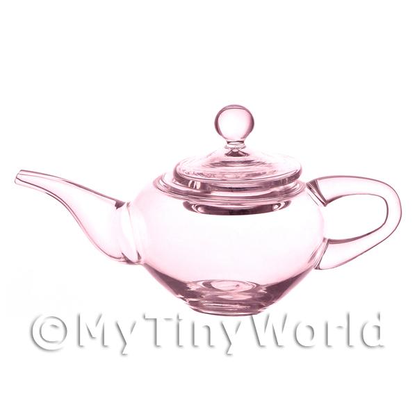 1/12 Scale Dolls House Miniatures  | Tiny Pink Dolls House Miniature Handmade Glass Teapot With Lid