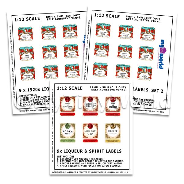 1/12 Scale Dolls House Miniatures  | Set of 24 Miniature Dolls House Liqueur Labels (LS3)