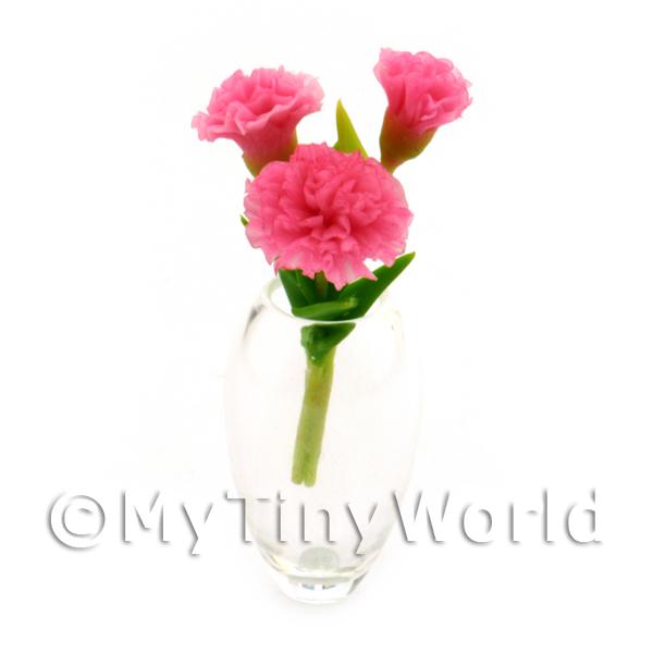 1/12 Scale Dolls House Miniatures  | Bunch of 3 Handmade Dolls House Miniature Pink Carnations