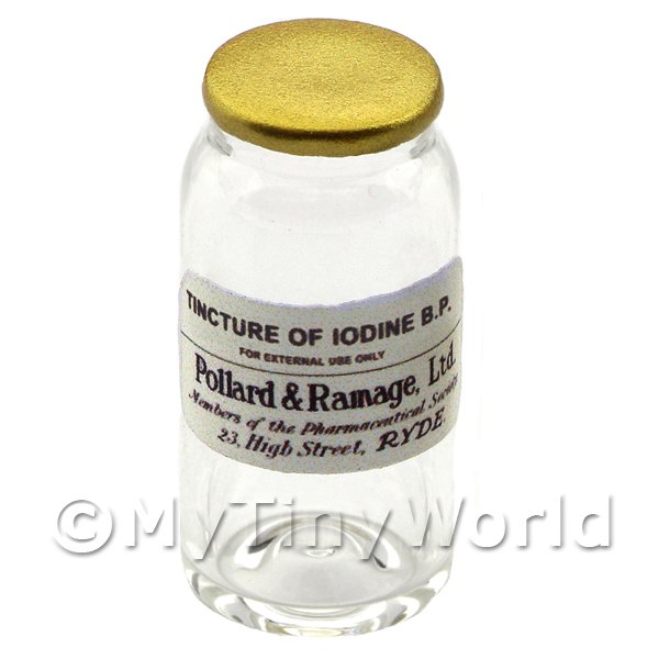 1/12 Scale Dolls House Miniatures  | Miniature Tincture of Iodine B.P. Glass Apothecary Bulk Jar 