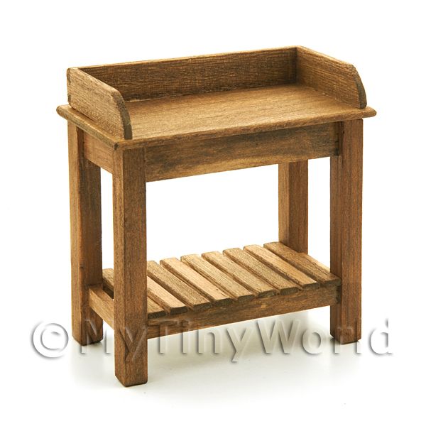 1/12 Scale Dolls House Miniatures  | Dolls House Miniature Oak Stained Potting Table