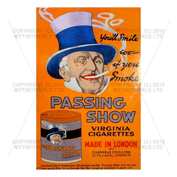 1/12 Scale Dolls House Miniatures  | Dolls House Miniature Passing Show Cigarette Shop Sign Circa 1910
