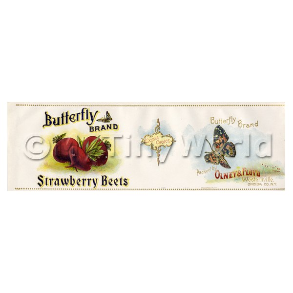 1/12 Scale Dolls House Miniatures | Dolls House Miniature Butterfly Brand Strawberry Beets Label (1900s)