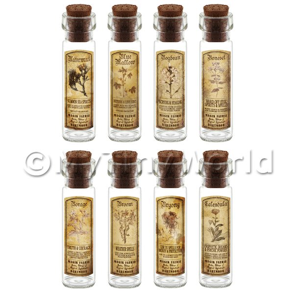1/12 Scale Dolls House Miniatures  | Dolls House Apothecary Long Herb Sepia Label And Bottle Set 2