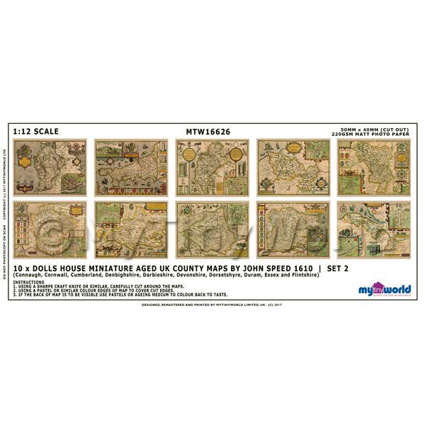 1/12 Scale Dolls House Miniatures  | Dolls House Miniature 10 Aged UK County Maps John Speed 1610 Set 2