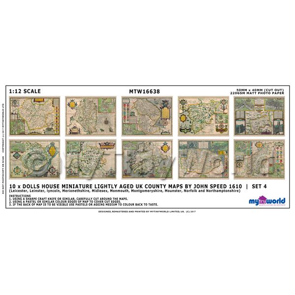 1/12 Scale Dolls House Miniatures  | Dolls House Miniature 10 UK County Maps John Speed 1610 Set 4