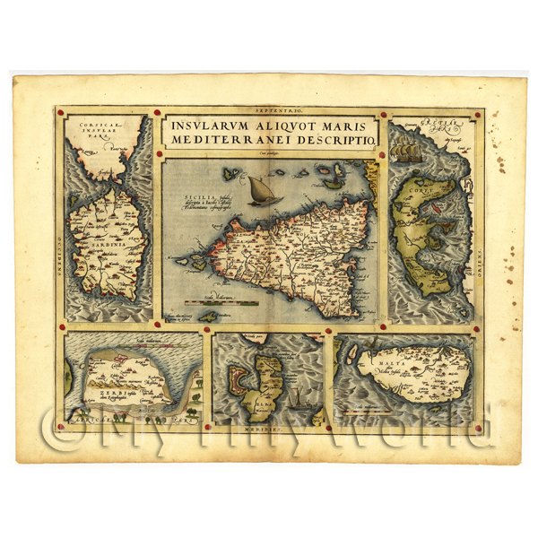 1/12 Scale Dolls House Miniatures  | Dolls House Miniature Old Map Of The Mediterranean From The Late 1500s