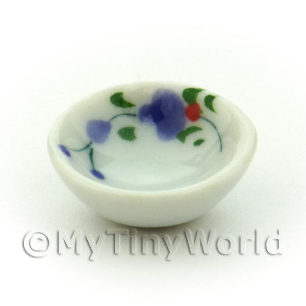 1/12 Scale Dolls House Miniatures  | Dolls House Miniature Purple Orchid Design 16mm Ceramic Bowl