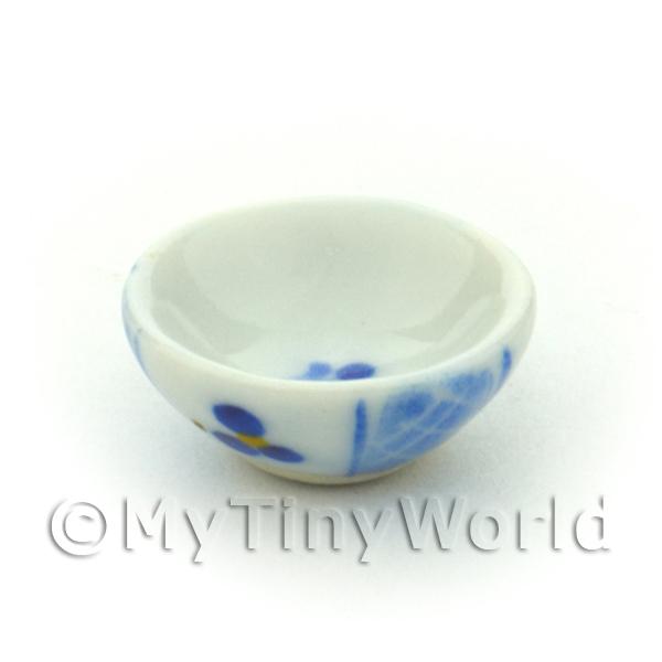 1/12 Scale Dolls House Miniatures  | Dolls House Miniature 16mm Blue Lace Design Ceramic Bowl