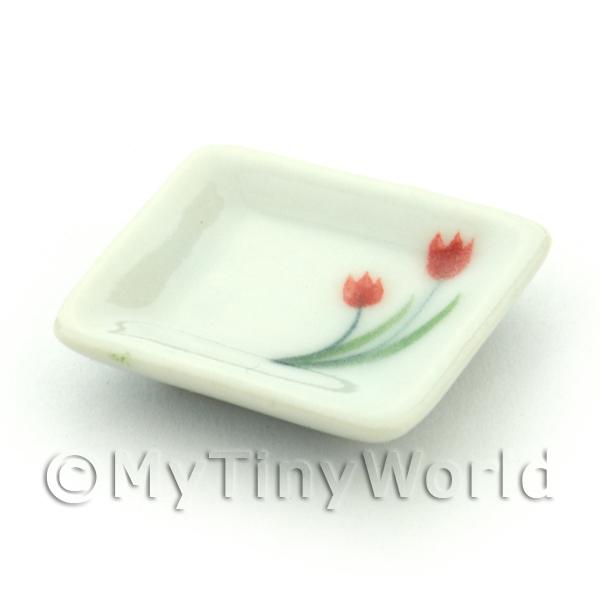 1/12 Scale Dolls House Miniatures  | Dolls House Miniature Tulip Design Ceramic 21mm Square Plate