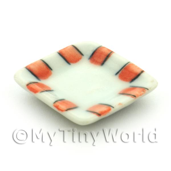 1/12 Scale Dolls House Miniatures  | Dolls House Miniature Orange Stripe Design Ceramic 21mm Square Plate