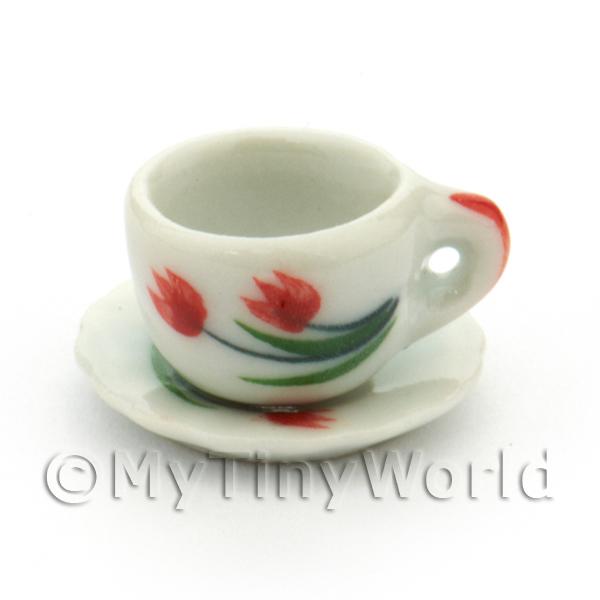 1/12 Scale Dolls House Miniatures  | Dolls House Miniature Tulip Design Ceramic Cup And Saucer