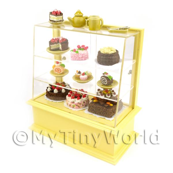 1/12 Scale Dolls House Miniatures  | Dolls House Miniature Filled Pastel Yellow Patisserie Display