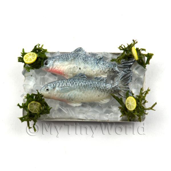 1/12 Scale Dolls House Miniatures  | 2 Dolls House Miniature Silver and Blue Fish  (FSHT17)