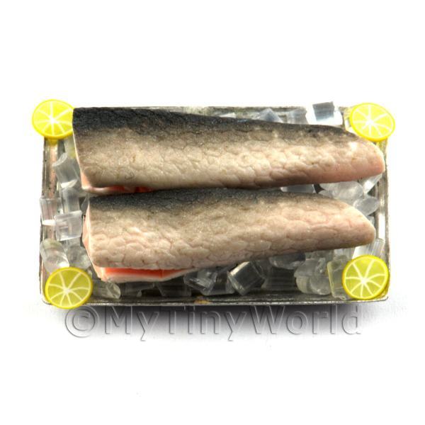 1/12 Scale Dolls House Miniatures  | 2 Dolls House Miniature Salmon With Ice on a Tray (FSHT23)