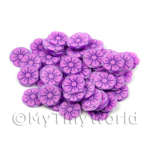 1/12 Scale Dolls House Miniatures  | 50 Mauve And Purple Flower Cane Slices (11NS70)